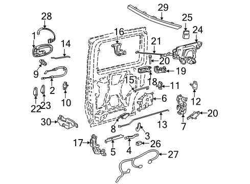 2001 Pontiac Montana Side Loading Door - Lock & Hardware Diagram