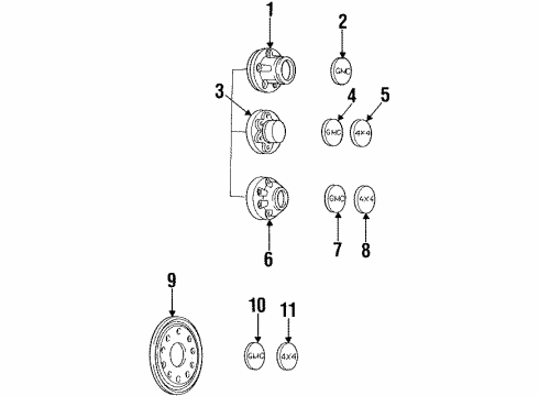 1990 GMC C1500 Wheels, Covers & Trim Diagram