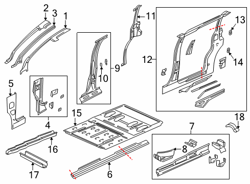2001 Pontiac Montana Aperture Panel, Center Pillar, Floor & Rails, Hinge Pillar, Rocker Panel Diagram