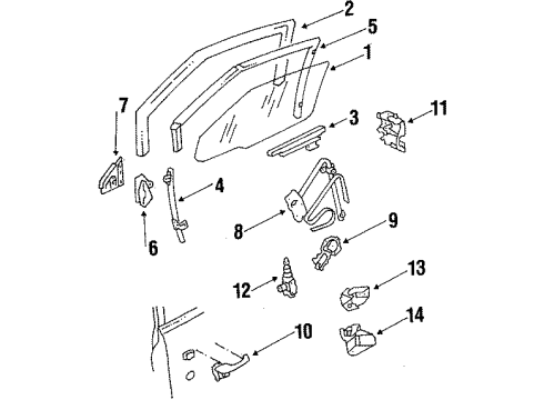 1990 Oldsmobile 98 Front Door - Glass & Hardware Diagram