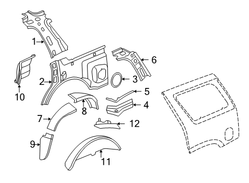 2012 GMC Yukon Inner Components - Quarter Panel Diagram