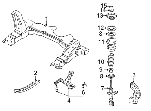 2002 Chevy Cavalier Front Suspension Components, Lower Control Arm, Stabilizer Bar Diagram