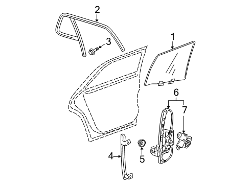 2007 Cadillac DTS Rear Door - Glass & Hardware Diagram