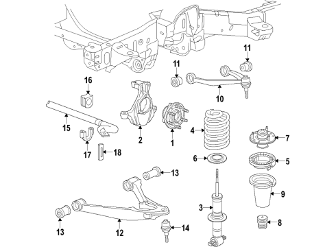 2017 Cadillac Escalade Front Suspension Components, Lower Control Arm, Upper Control Arm, Stabilizer Bar Diagram