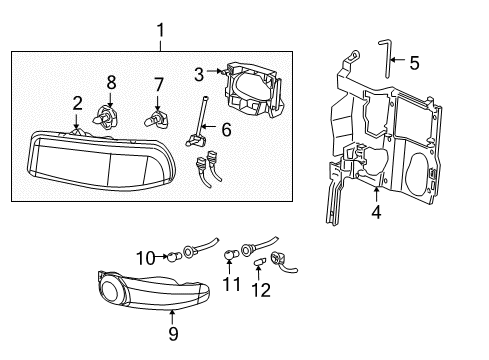 2002 GMC Yukon Headlamp Components, Park & Side Marker Lamps Diagram