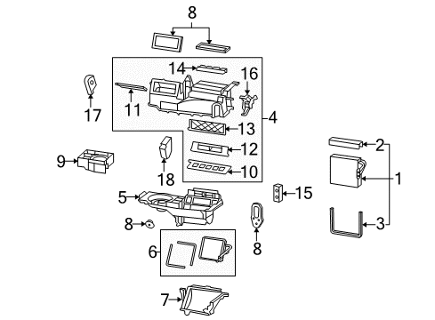 2009 Saturn Aura A/C Evaporator & Heater Components Diagram