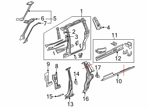 2006 Chevy Uplander Center Pillar, Hinge Pillar, Lock Pillar, Rocker Panel, Uniside Diagram