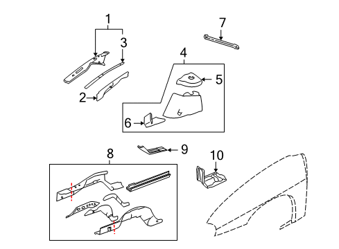 2004 Chevy Monte Carlo Structural Components & Rails Diagram
