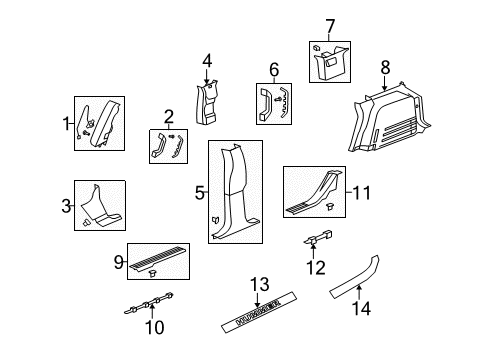 2009 Hummer H2 Interior Trim - Pillars, Rocker & Floor Diagram