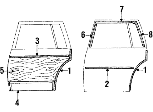 1984 Chevy Impala Side Molding, Front Diagram for 1155625