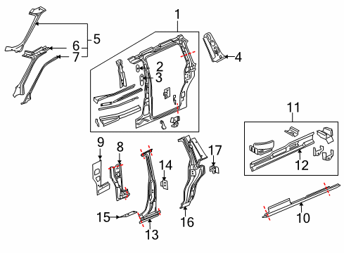 2006 Buick Terraza Center Pillar, Hinge Pillar, Lock Pillar, Rocker Panel, Uniside Diagram