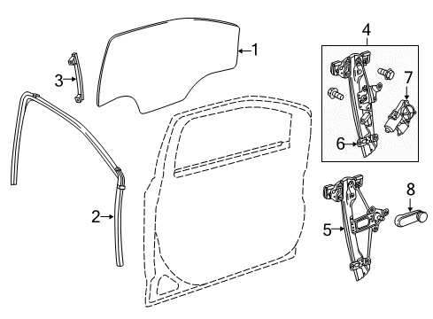 2014 Chevy Sonic Front Door - Glass & Hardware Diagram