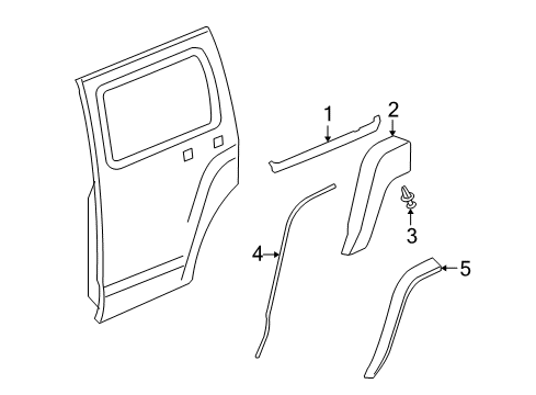 2008 Hummer H3 Exterior Trim - Rear Door Diagram
