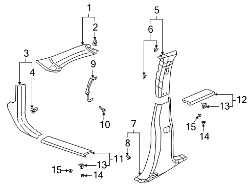 2005 Pontiac Aztek Interior Trim - Pillars, Rocker & Floor Diagram