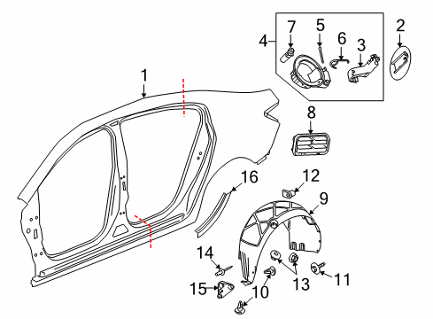 2011 Buick LaCrosse Quarter Panel & Components, Exterior Trim Diagram