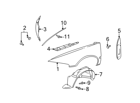 2000 Cadillac Seville Fender & Components Diagram