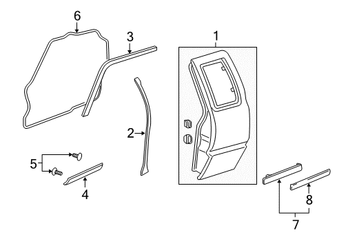 2000 GMC Sonoma Rear Door & Components, Exterior Trim Diagram