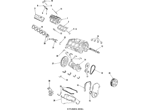 1985 Cadillac DeVille Engine Parts, Mounts, Cylinder Head & Valves, Camshaft & Timing, Oil Pan, Oil Pump, Crankshaft & Bearings, Pistons, Rings & Bearings Diagram