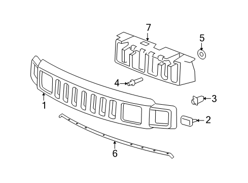 2008 Hummer H3 Grille & Components Diagram