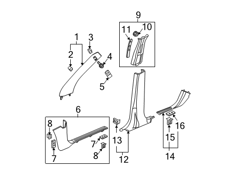 2007 Chevy Equinox Interior Trim - Pillars, Rocker & Floor Diagram