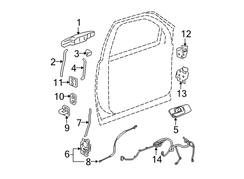 2008 Cadillac Escalade ESV Front Door - Lock & Hardware Diagram