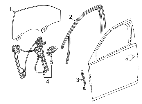 2014 Chevy Malibu Front Door - Glass & Hardware Diagram