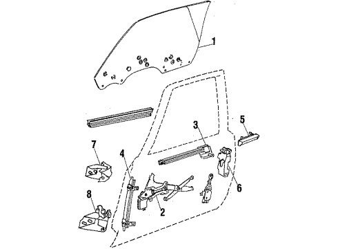 1988 Oldsmobile Cutlass Supreme Front Door Glass & Hardware, Lock & Hardware Diagram