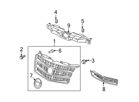 2012 Cadillac Escalade ESV Upper Grille, Blue Diagram for 22865677