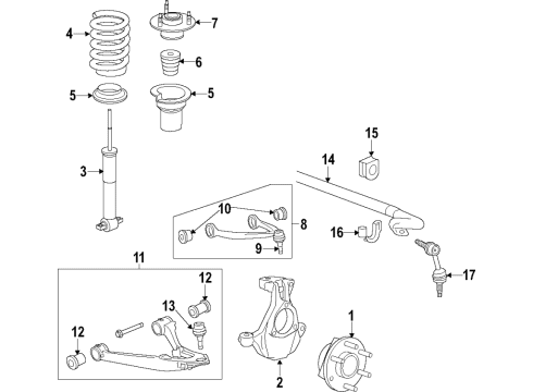 2021 GMC Sierra 1500 Suspension Components, Lower Control Arm, Upper Control Arm, Stabilizer Bar Diagram