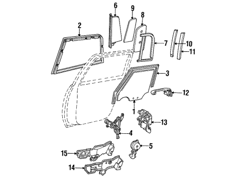 1989 Cadillac Seville Rear Door - Glass & Hardware Diagram