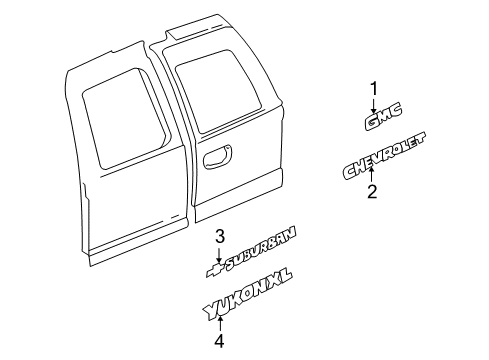 2000 Chevy Suburban 2500 Exterior Trim - Back Door Diagram