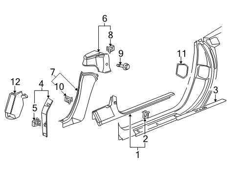 2011 Chevy Corvette Interior Trim - Pillars, Rocker & Floor Diagram