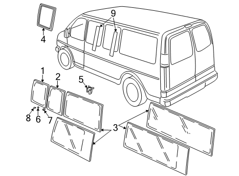 1997 Chevy Express 2500 Body Side Panels - Glass & Hardware Diagram