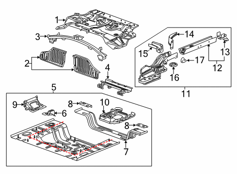 2015 Cadillac ELR Rear Body - Floor & Rails Diagram