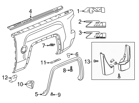 2016 GMC Sierra 1500 Upper Molding, Outer Driver Side Diagram for 22763054