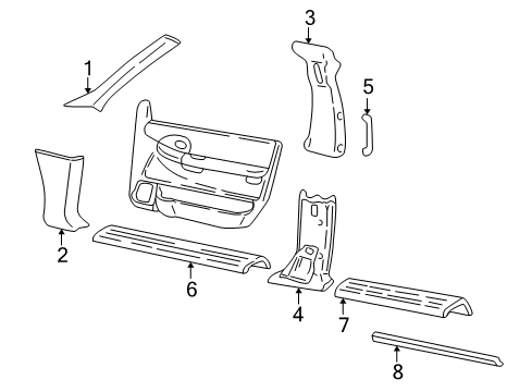 2001 Pontiac Montana Interior Trim - Pillars, Rocker & Floor Diagram