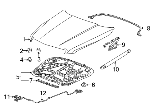 2013 Cadillac ATS Hood & Components Diagram