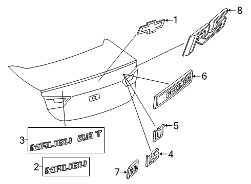 2018 Chevy Malibu Exterior Trim - Trunk Lid Diagram