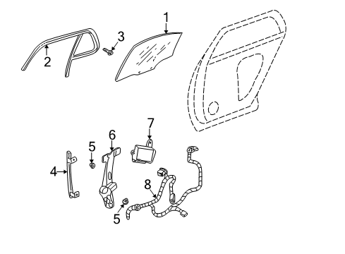 2004 Cadillac DeVille Rear Door - Glass & Hardware Diagram