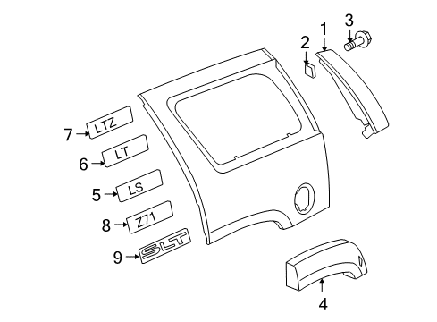 2012 GMC Yukon Exterior Trim - Quarter Panel Diagram