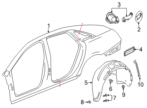 2014 Cadillac XTS Quarter Panel & Components Diagram