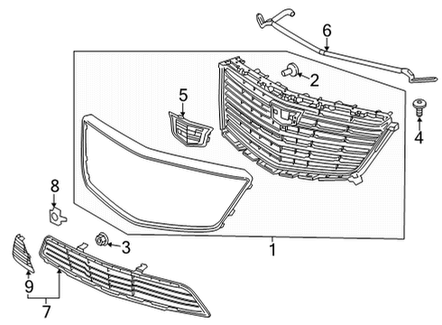 2023 Cadillac XT5 Grille & Components Diagram