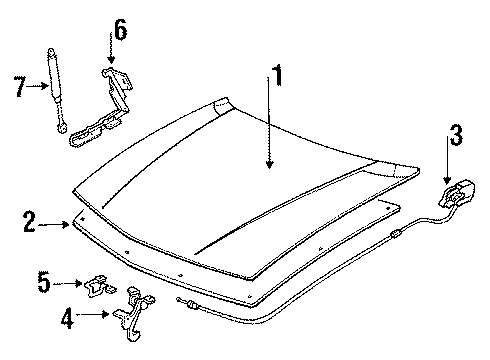 1990 Pontiac Grand Prix Hood & Components Diagram