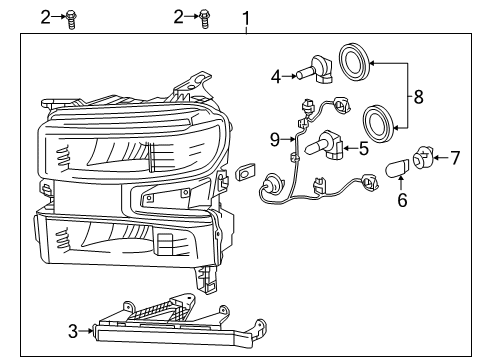 2022 Chevy Silverado 1500 LTD Headlamp Assembly, Front Passenger Side Diagram for 84621849