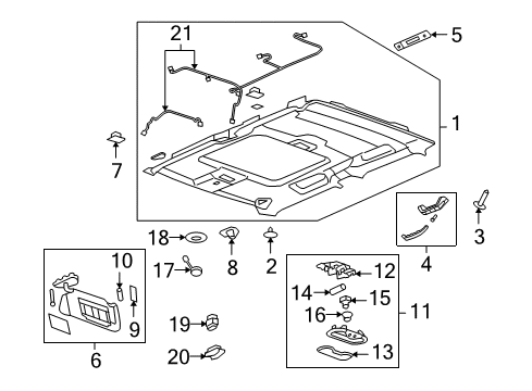 2009 Hummer H3T Sunvisor, Driver Side Diagram for 15833742