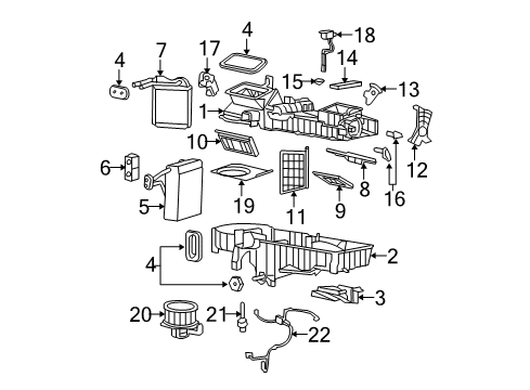 2011 GMC Canyon A/C Evaporator & Heater Components Diagram