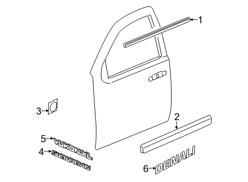 2013 GMC Yukon XL 2500 Exterior Trim - Front Door Diagram
