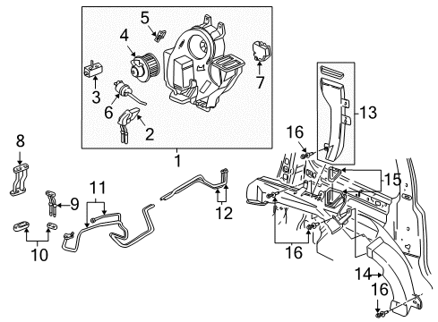 1997 Chevy Venture A/C Evaporator & Heater Components Diagram