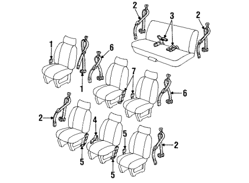 1990 Chevy Lumina APV Front Seat Belts, Rear Seat Belts Diagram