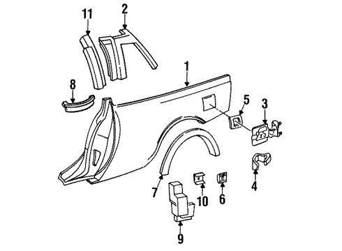 1992 Buick Regal Quarter Panel & Components, Glass, Exterior Trim, Body Diagram 2 - Thumbnail